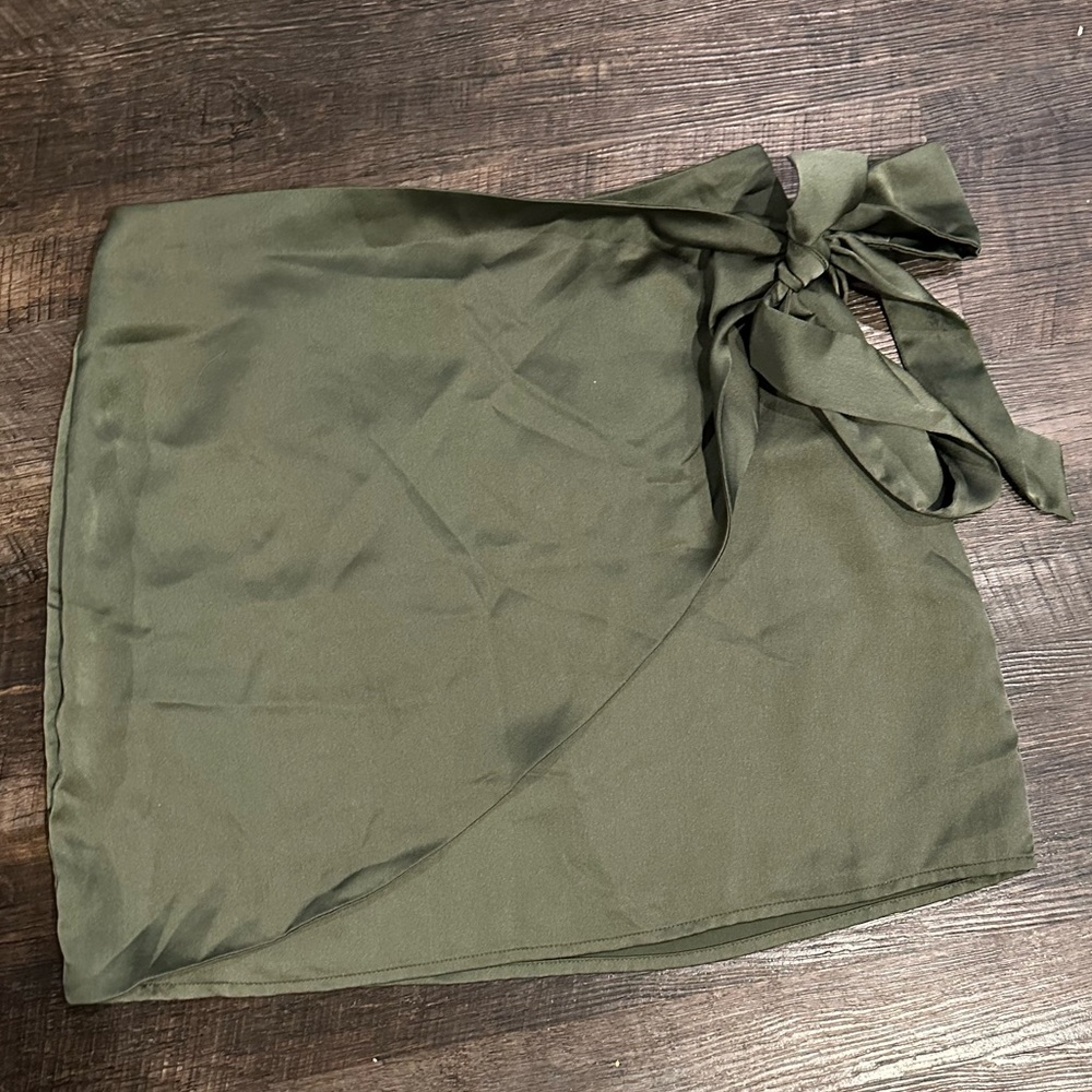 Green Wrap Satin Mini Skirt
